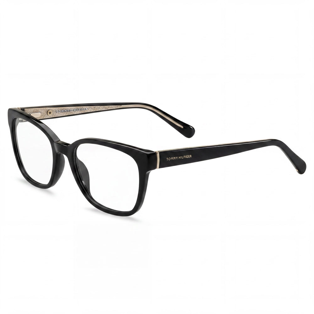 Tommy Hilfiger Modern Eyeglasses for Women - Black Acetate Full Rim Cat Eye Frame - 52-18-145mm