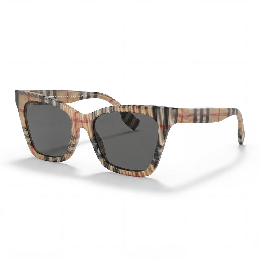 BURBERRY Women's Be 4346 Vintage Check Plastic Frame Grey Lens 53mm UV Protection Prescription-Ready Sunglasses