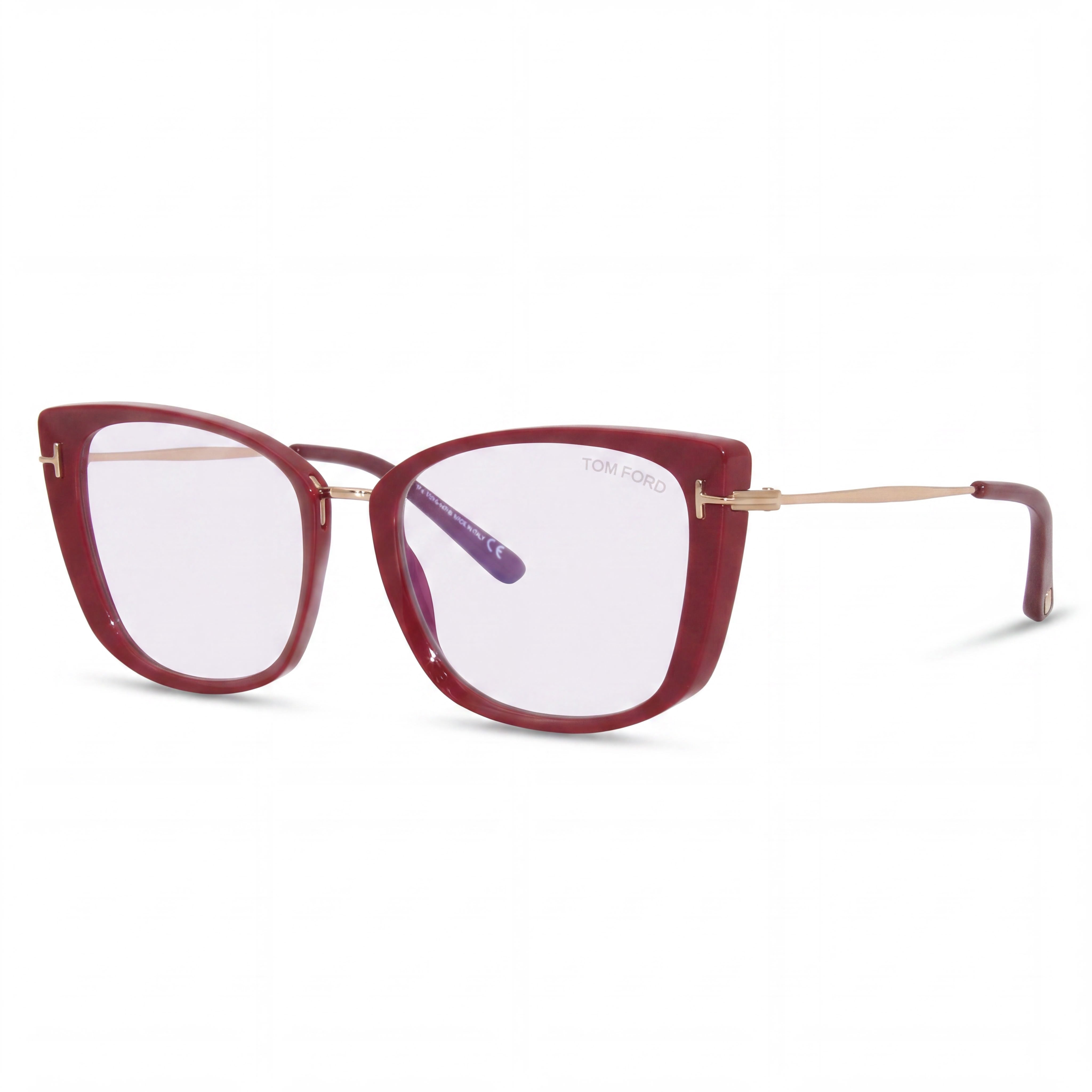 Gafas Tom Ford FT5816-B de mujer estilo ojo de gato, de plástico brillante fucsia y oro rosa con bloqueo de luz azul, 53mm, Photo 1