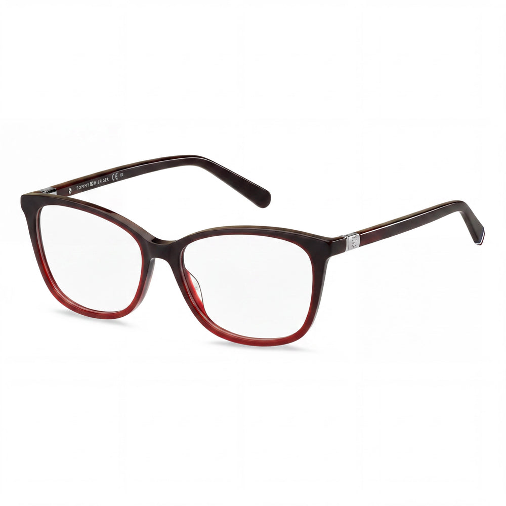 Gafas Tommy Hilfiger RECTANGULARES / CUADRADAS unisex con montura de plástico rojo burdeos, tamaño 54-15-140