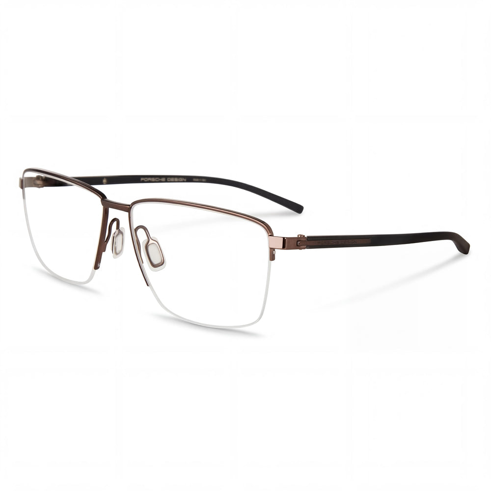 Gafas modernas Porsche Design de plástico marrón para hombre con lentes de policarbonato transparentes, 57 mm de ancho de lente