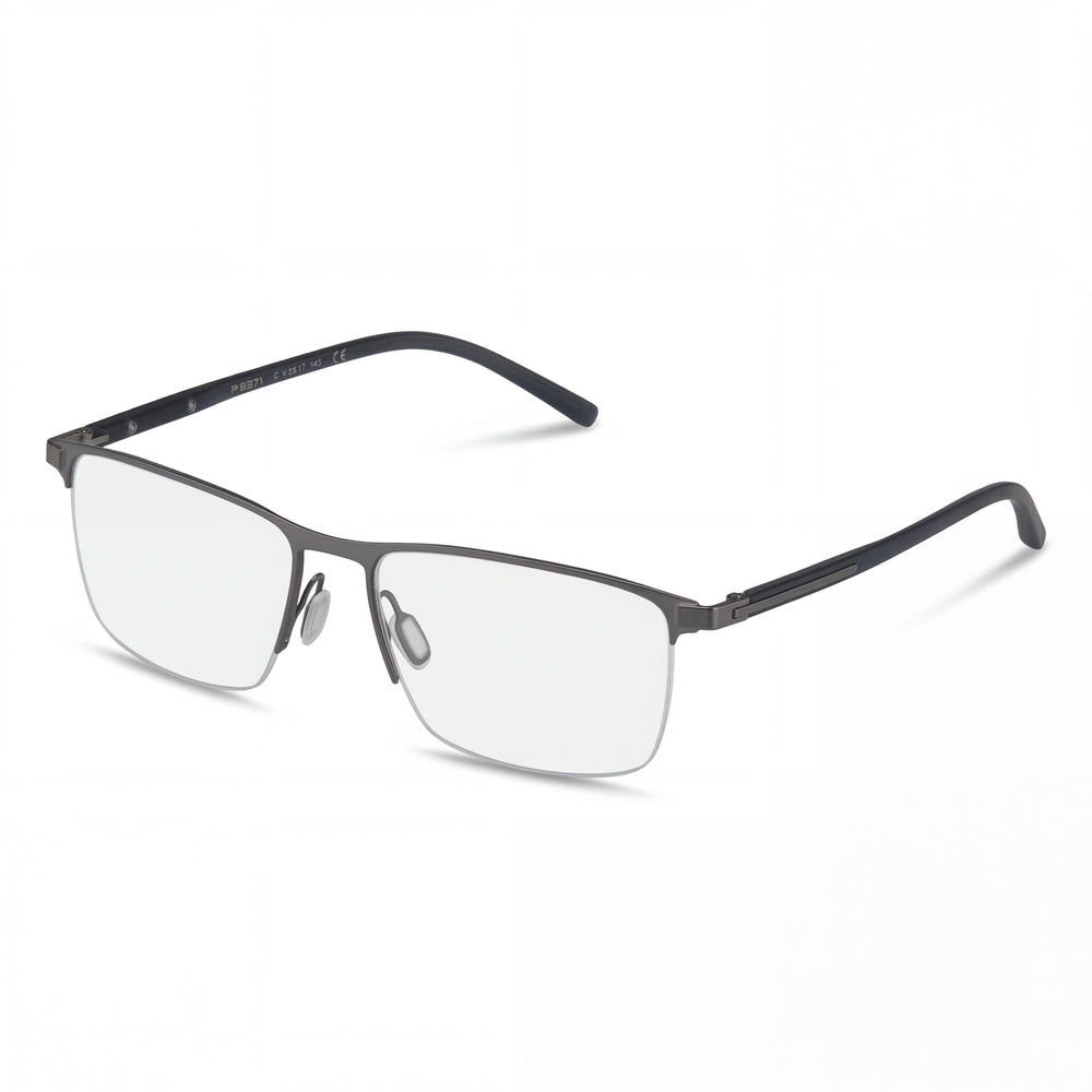 Gafas casuales de metal Porsche Design P8371 para hombre en color gris con lentes de policarbonato transparentes de 54 mm de ancho de lente