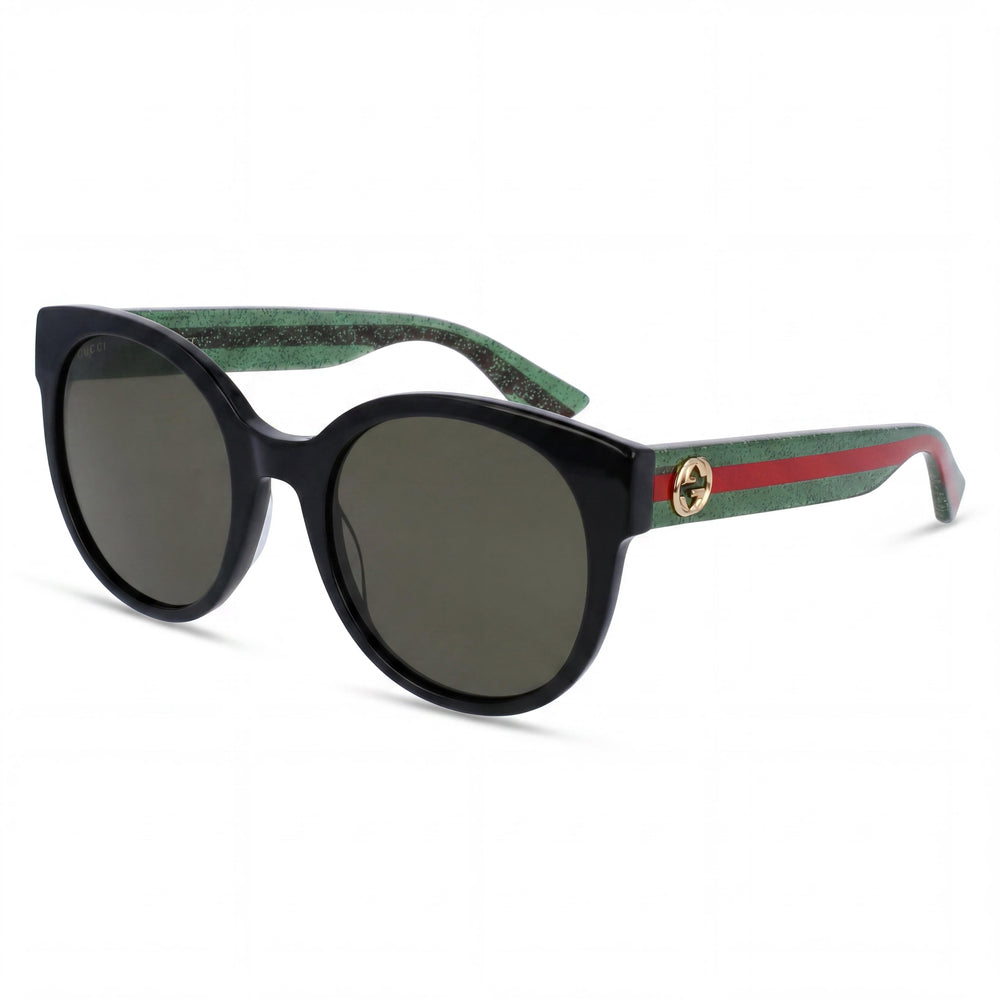 Gafas de sol de plástico negro brillante redondas de moda Gucci GG0035SN para mujer con protección UV degradado verde negro de 54 mm