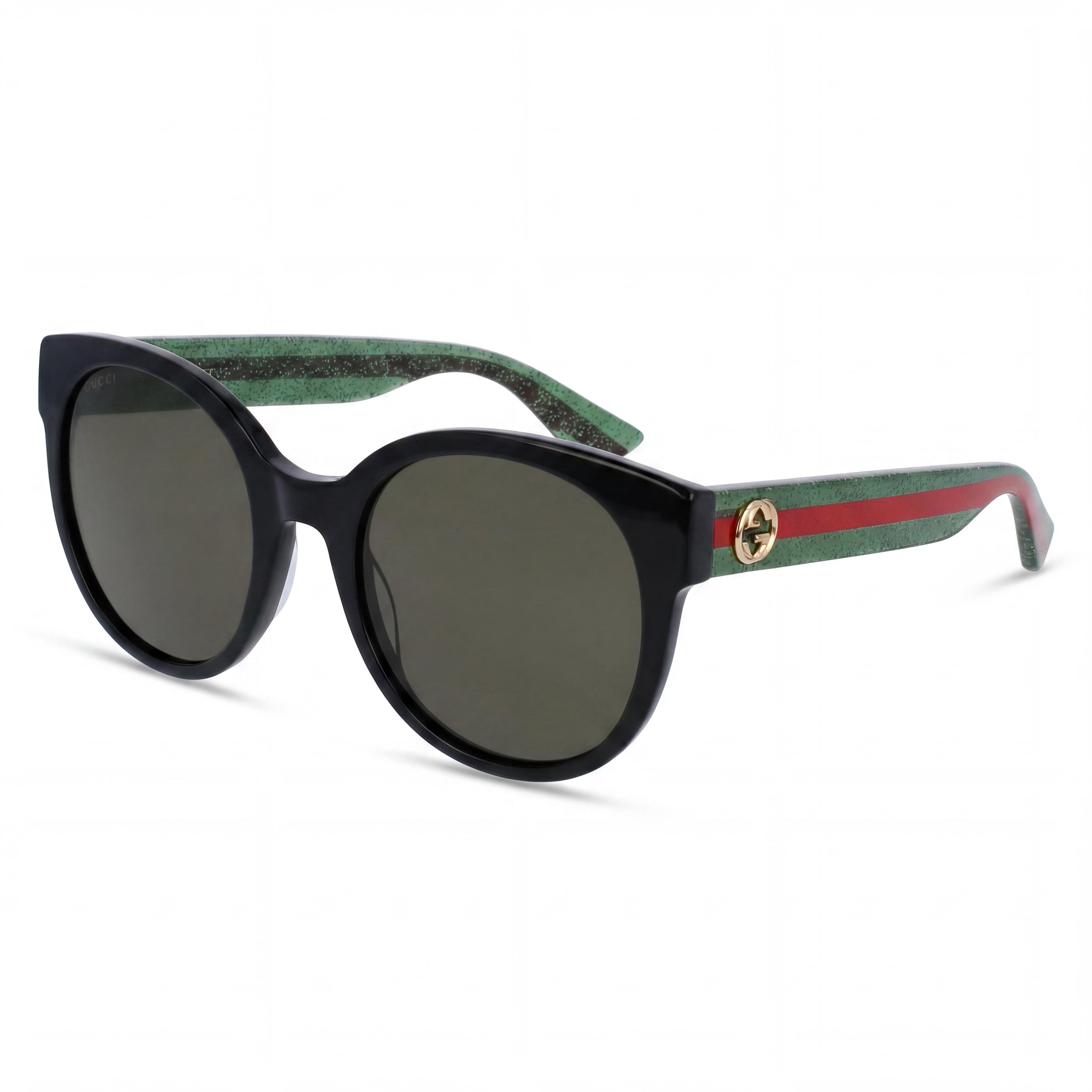 Gafas de sol de plástico negro brillante redondas de moda Gucci GG0035SN para mujer con protección UV degradado verde negro de 54 mm, Photo 1