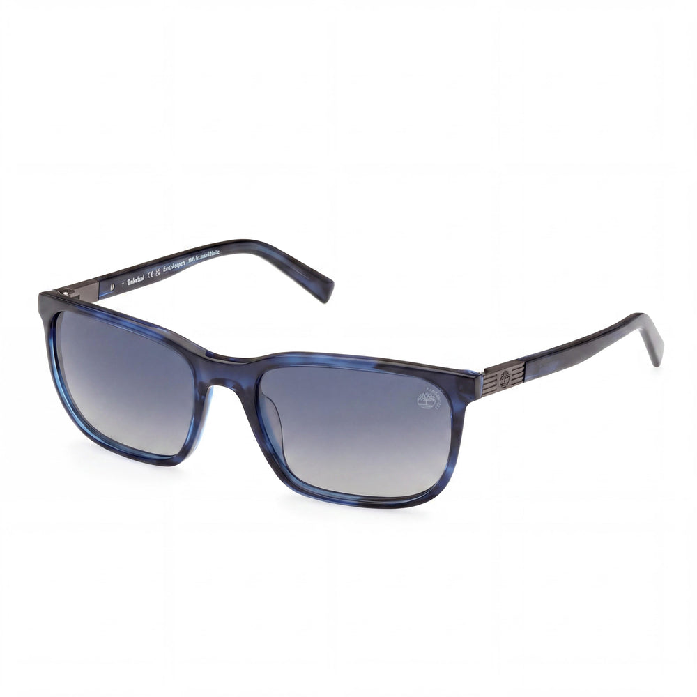Timberland Modern para hombre, marco rectangular de plástico azul brillante con lentes polarizadas de plástico ahumado de 56 mm