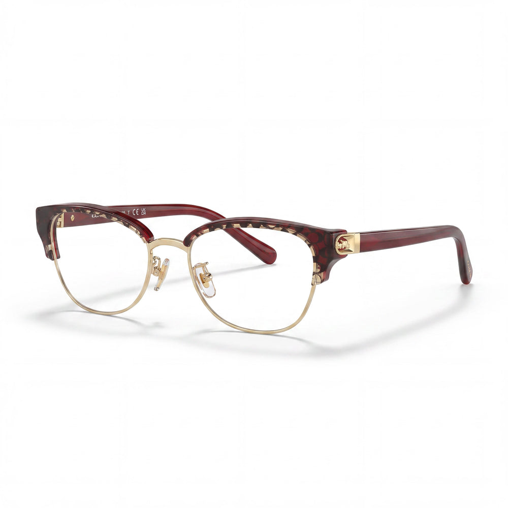 Armazones de lentes de plástico semi al aire tipo ojo de gato para mujer COACH Hc6195, color dorado claro brillante y rojo Signature C, 53 mm