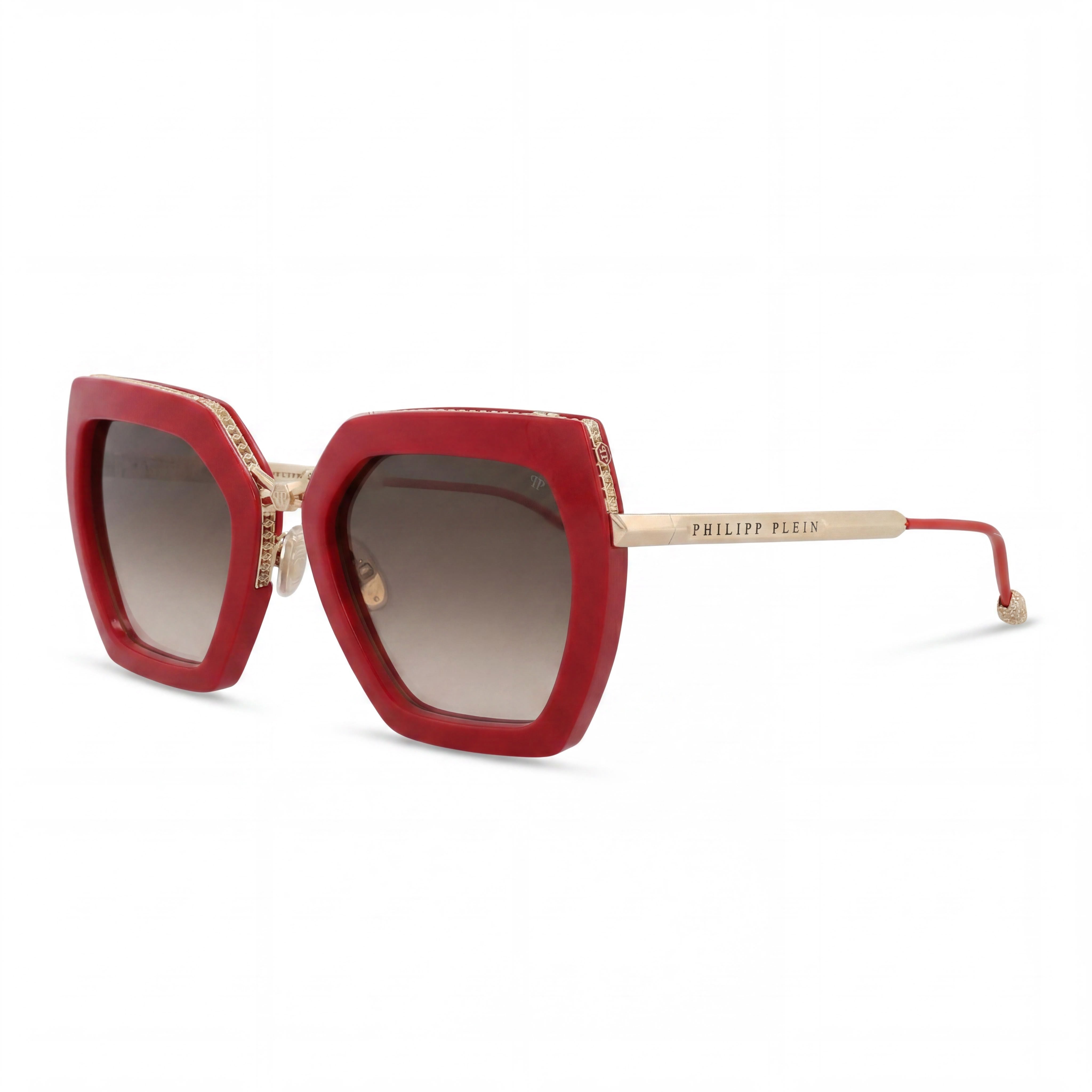 Philipp Plein Spp097s Women's Red Metal Sunglasses with Gradient Brown/Pink UV Protection Lenses 53mm, Photo 1