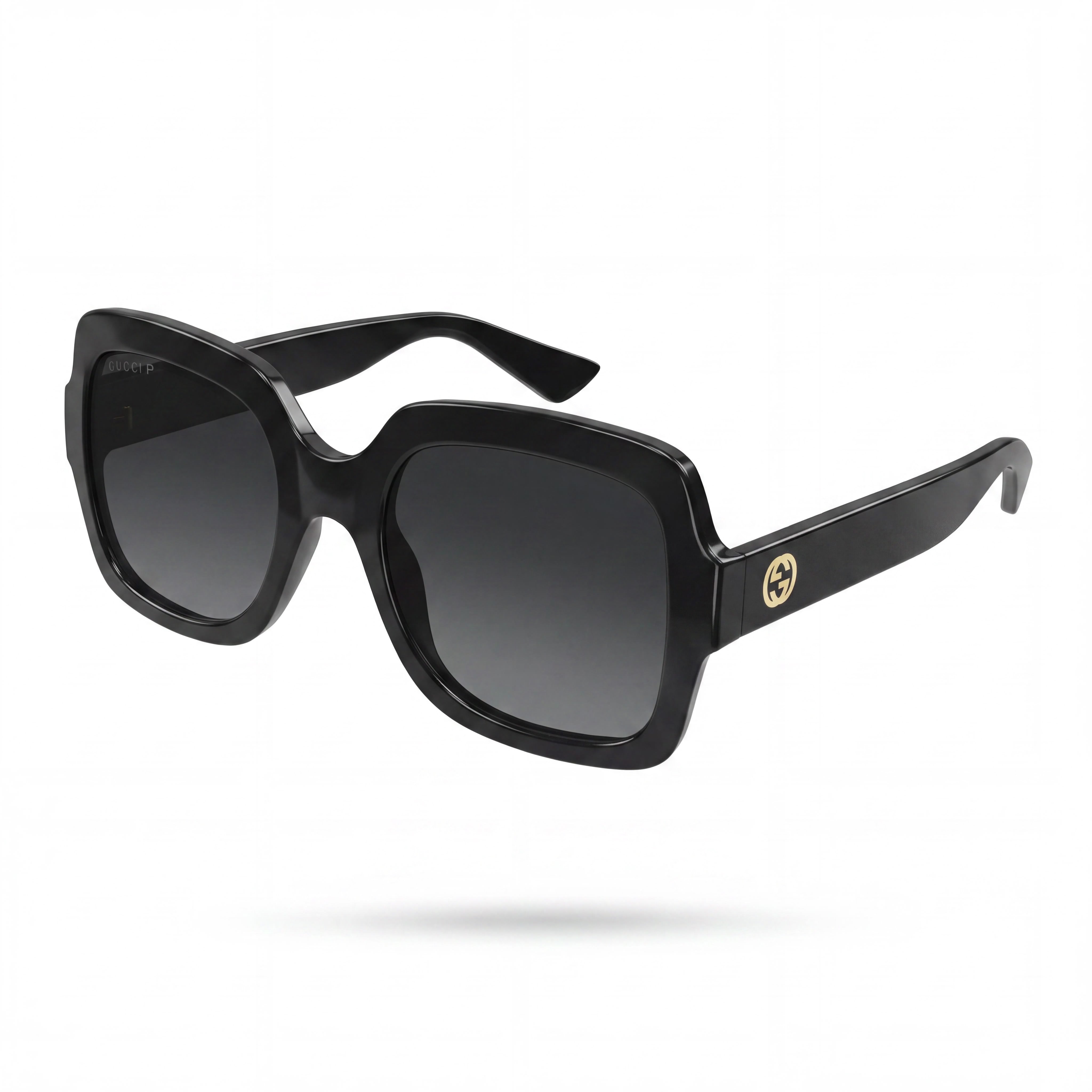 Gucci GG1337S 002 Women's Black Gold-Logo Full Rim Square Plastic Sunglasses with Grey Gradient Lenses 54mm UV Protection, Photo 1