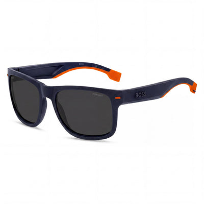 Hugo Boss Classic Matte Blue Orange Grey ECO Polyamide Polarized UV Protection Unisex Sunglasses 55-19-140