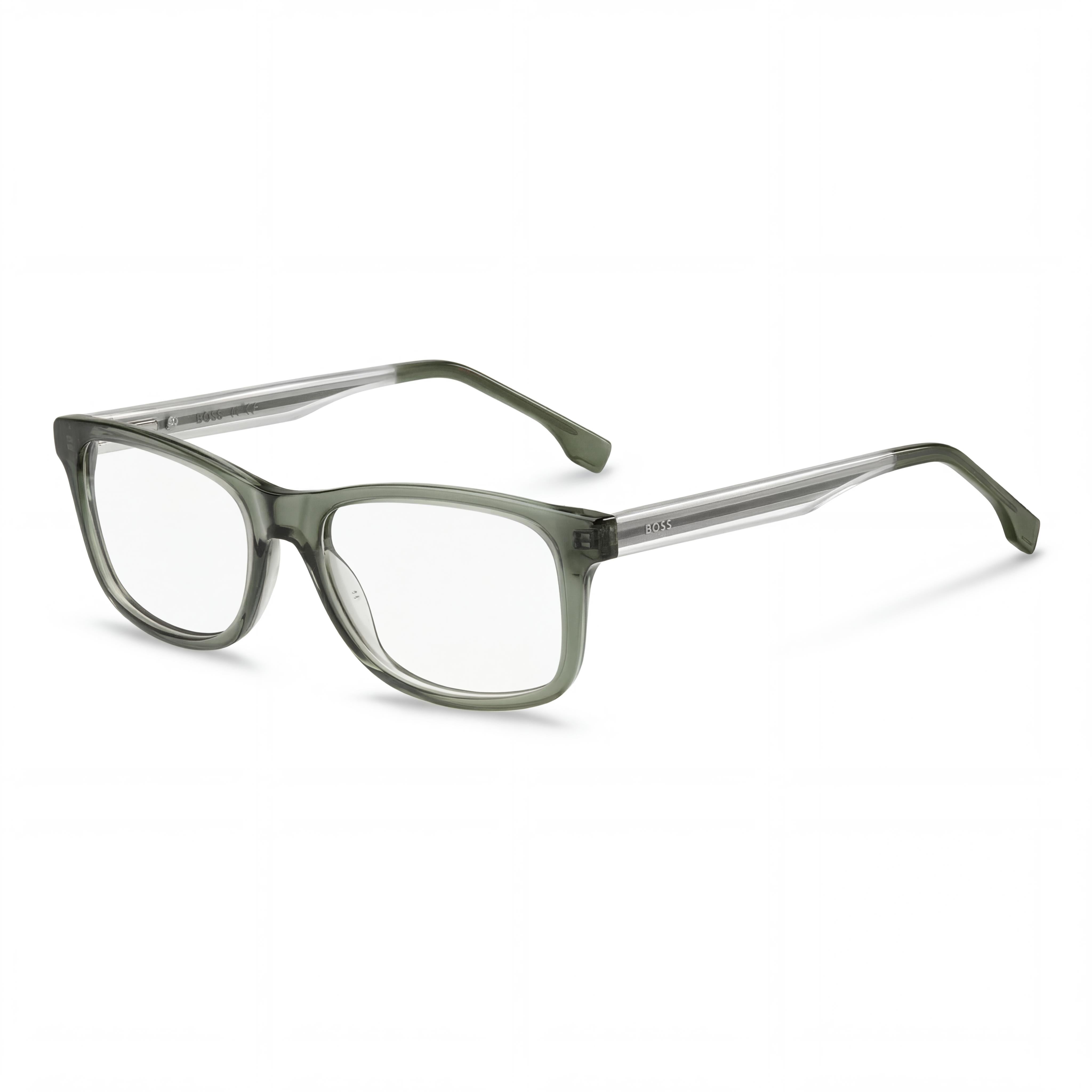 BOSS Audio Systems Unisex Eyeglasses with Transparent Olive Green Acetate Frame and Clear Lenses 51mm, Photo 1