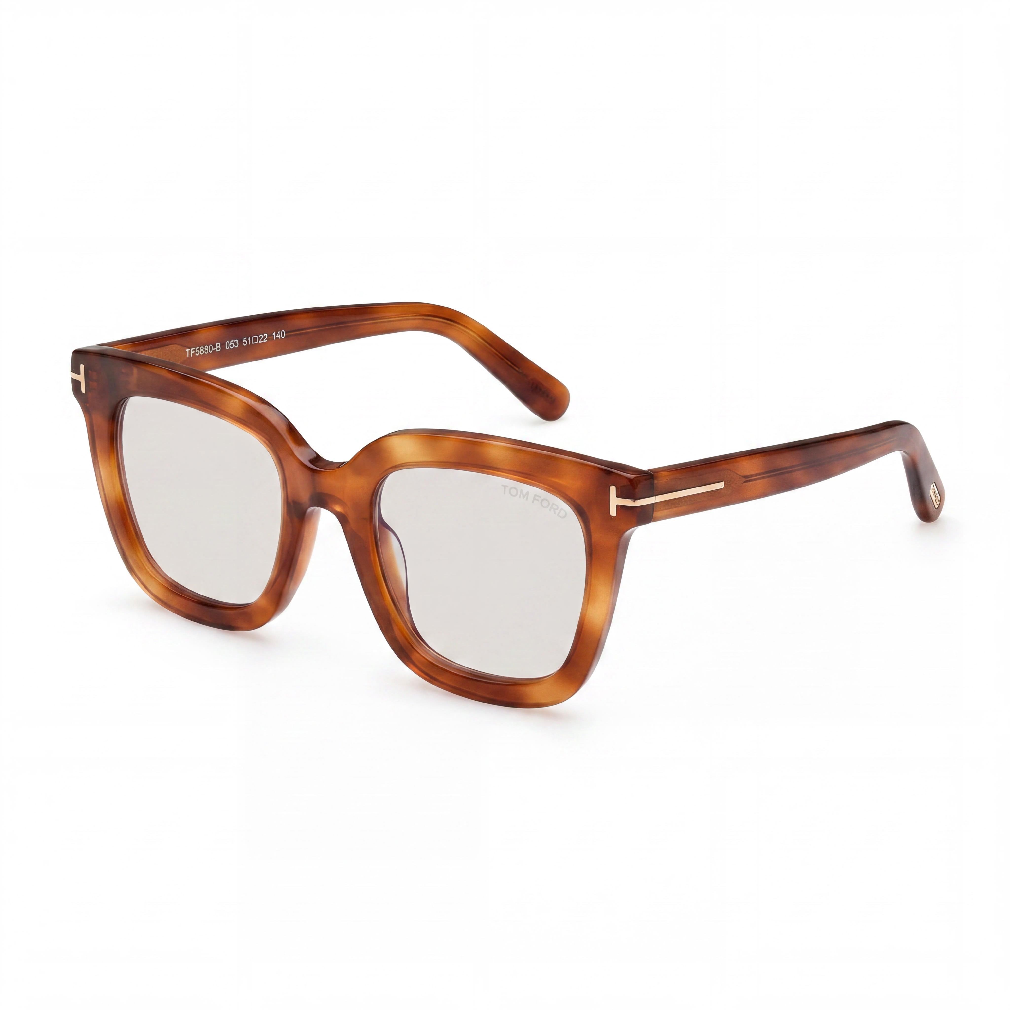 Tom Ford Gafas de Mujer Modernas Cuadradas con Montura Completa Bloqueo de Luz Azul Ámbar Transparente Brillante 51mm, Photo 1