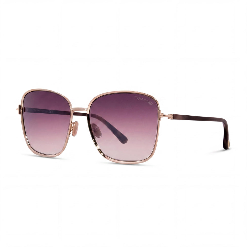 Tom Ford Fern Women's Metal Square Rose Gold Rose Havana Frame Pink Gradient UV Protection Sunglasses 57mm