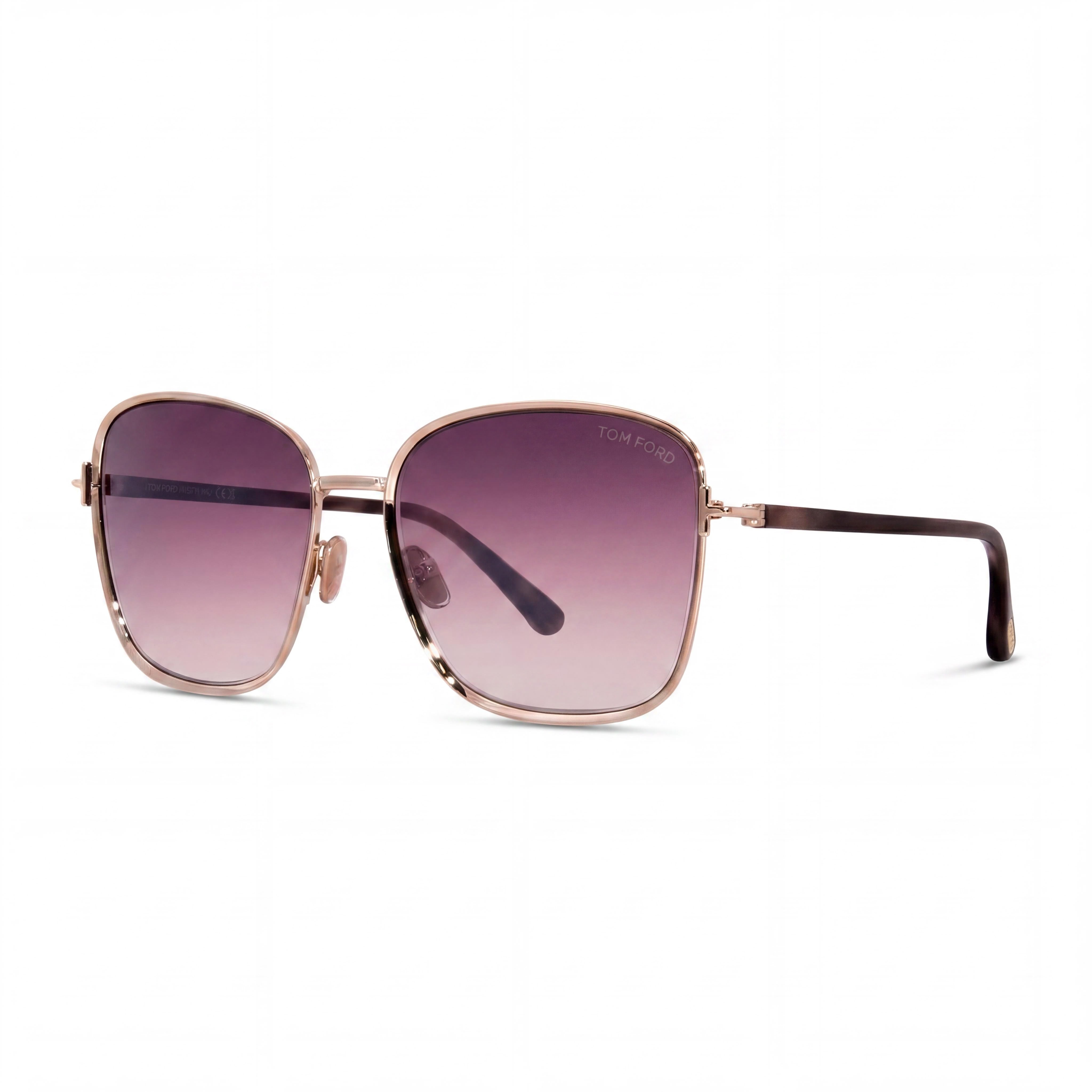 Gafas de sol Tom Ford Fern de mujer, metal cuadradas, oro rosa, montura habana rosa, lentes rosas degradadas con protección UV, 57 mm, Photo 1