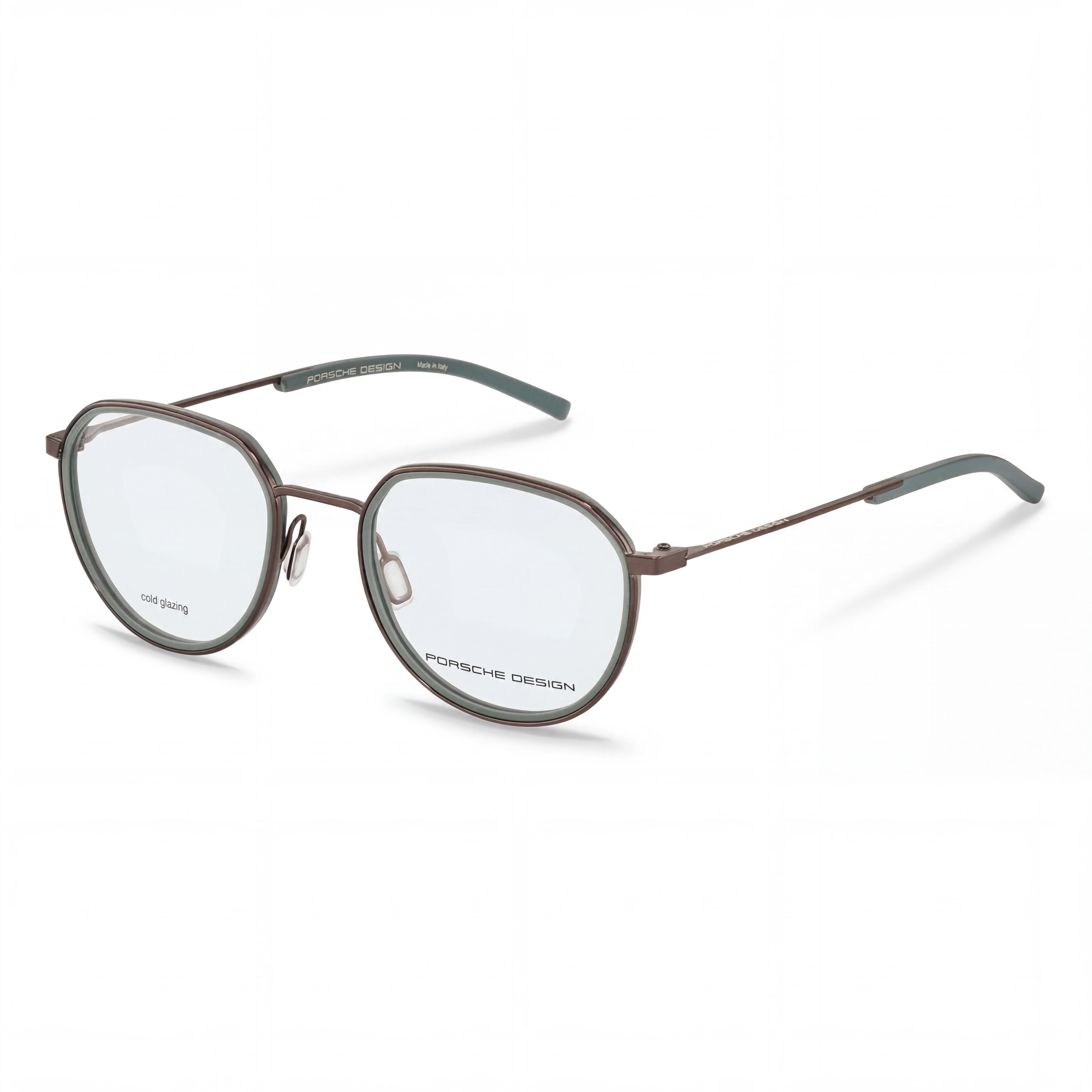 Porsche Modern Men's Optical Frames with Brown Green Color Scheme and Plastic Demo Lenses, 53mm, Photo 1