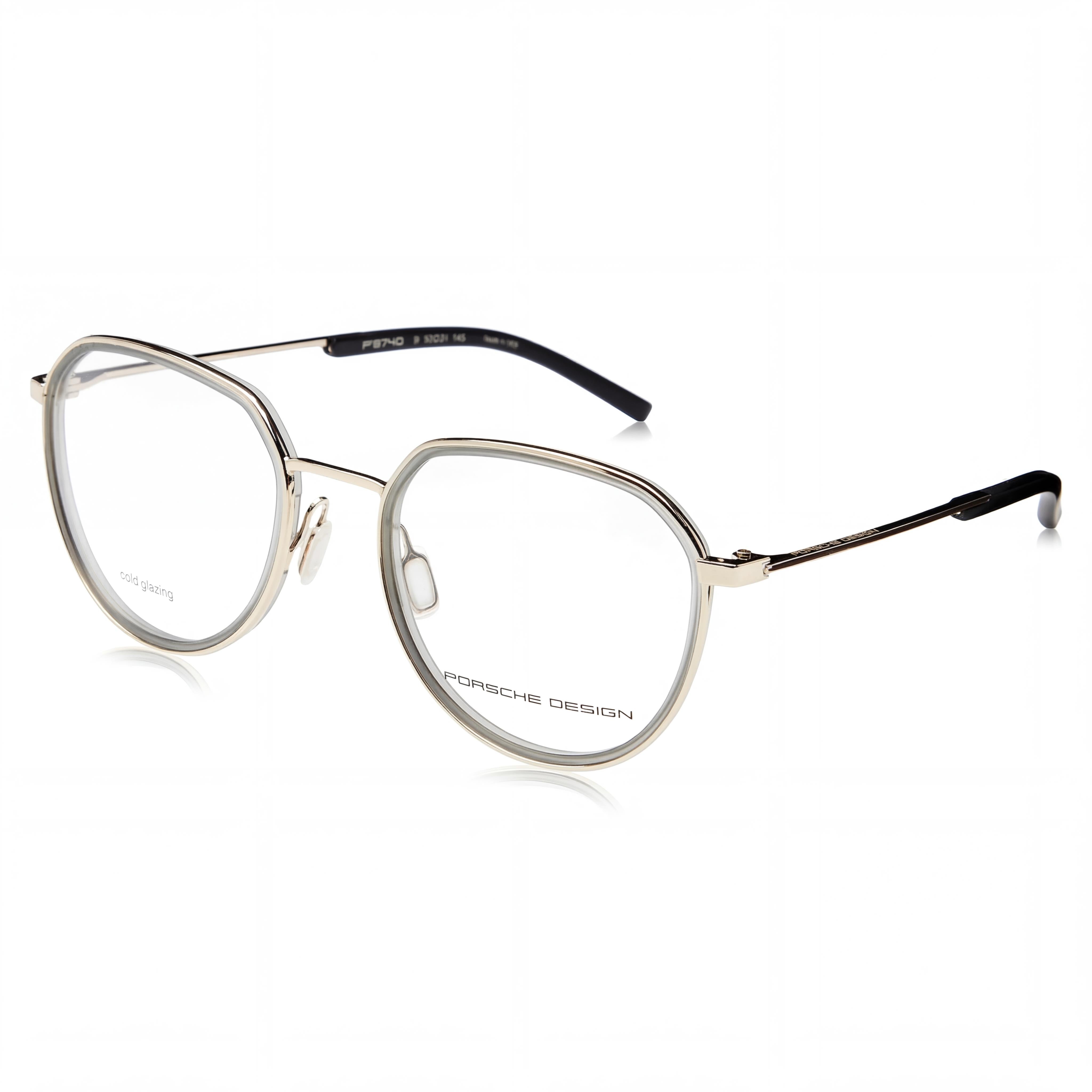 Porsche Modern Unisex Gold, Grey RXP Polyamide Frame Non-Polarized Transparent Plastic Lens Eyeglasses 53-21-145, Photo 1