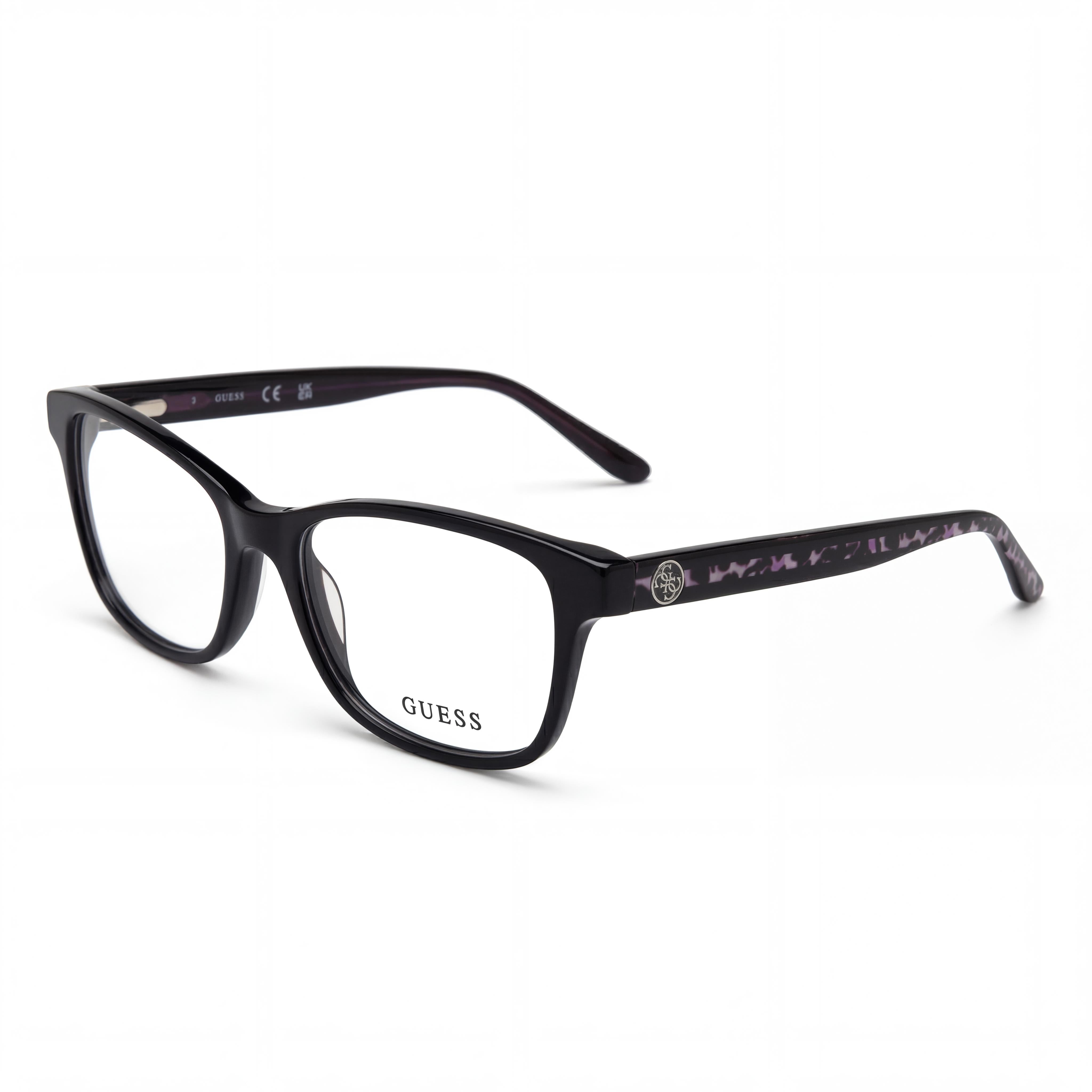 GUESS Women's Classic Plastic Frame Eyeglasses in Shiny Black Animal, 51-16-140mm, Photo 1