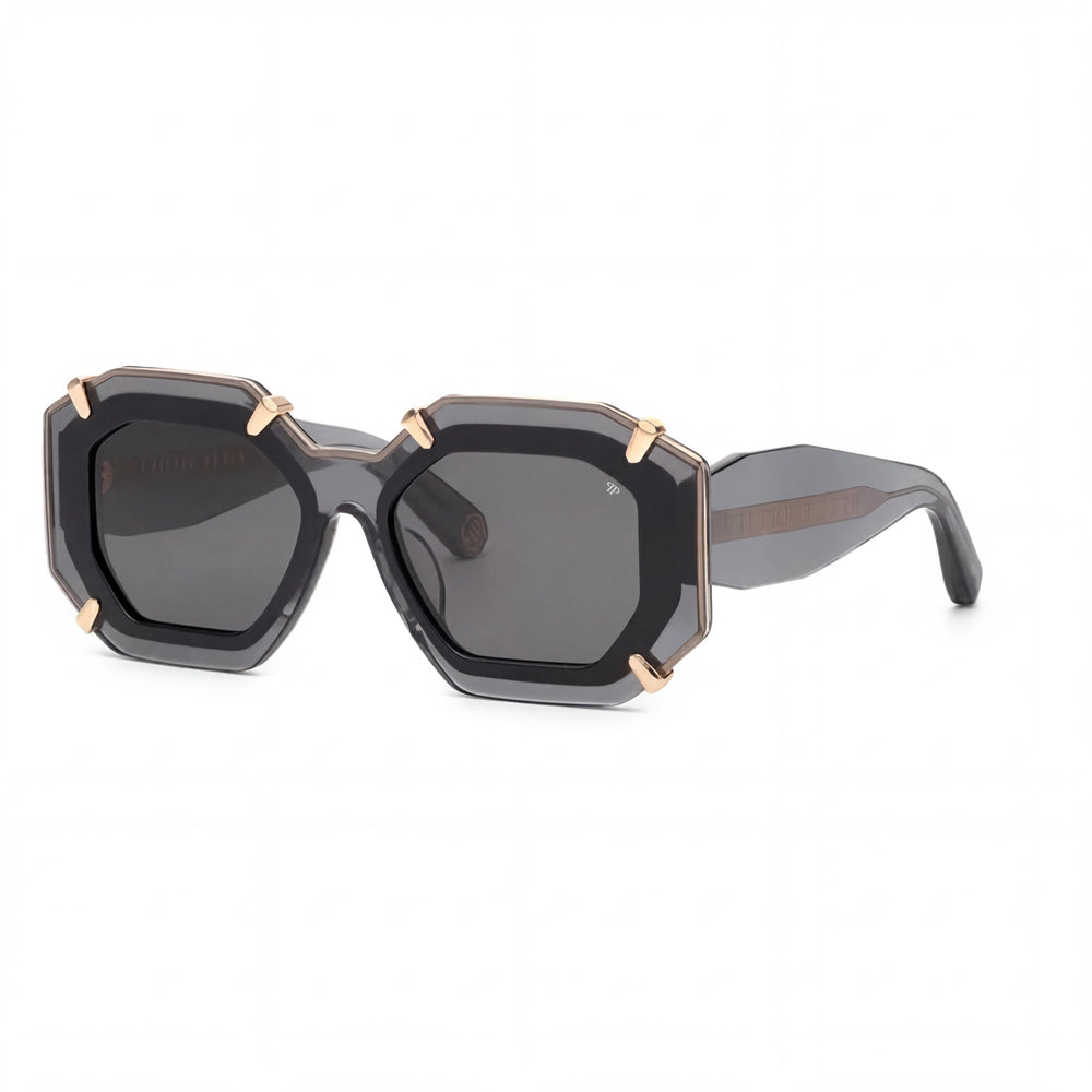 Philipp Plein Casual Men's Multicoloured Cellulose Acetate Sunglasses with Shiny Transparent Grey Lenses, UV Protection 53mm