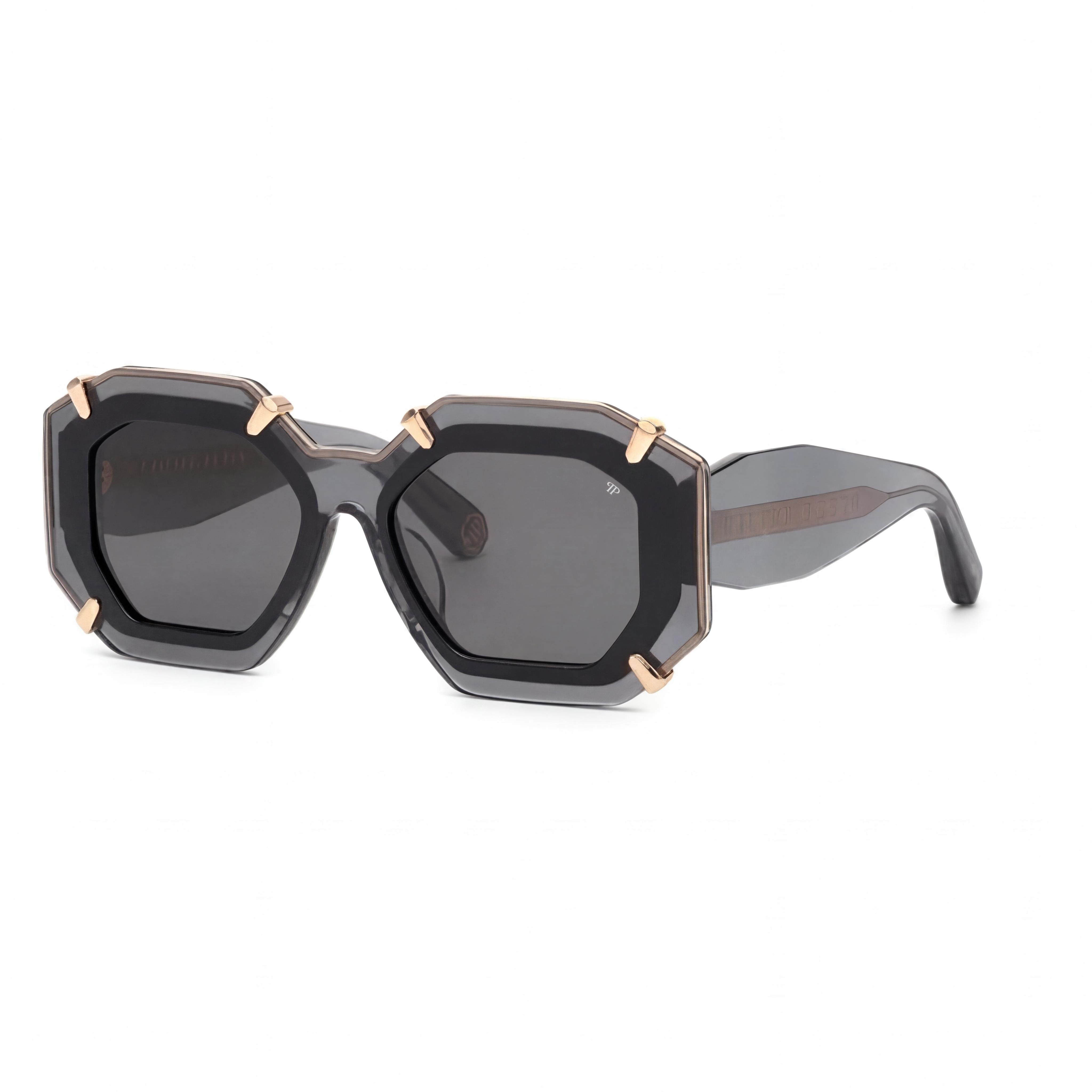 Philipp Plein Casual Men's Multicoloured Cellulose Acetate Sunglasses with Shiny Transparent Grey Lenses, UV Protection 53mm, Photo 1