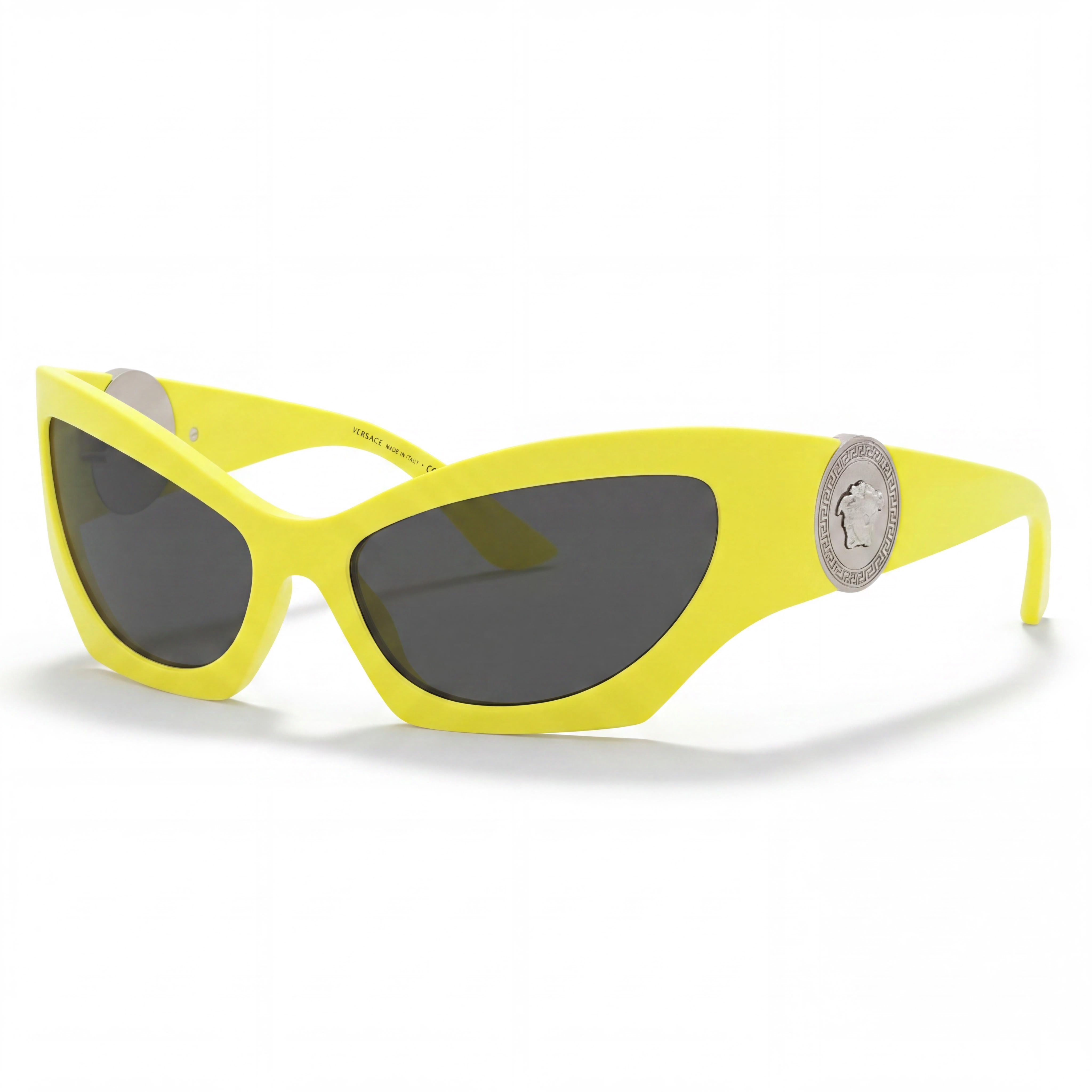 Gafas de sol de plástico Versace VE4450 para mujer, ojo de gato, montura amarilla gris oscuro, lentes grises, protección UV, 60 mm, Photo 1