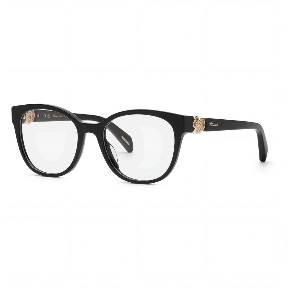 Montura de gafas de acetato negro brillante Chopard Vch356s para mujer, lente de 53 mm, puente de 18 mm, patilla de 145 mm