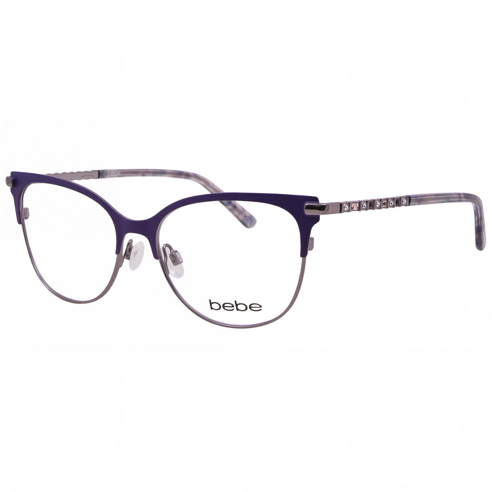bebe Bb5224 Eyeglasses for Women, Full Rim Cat Eye Style with Plum Metal Frame, Size 55-17-140