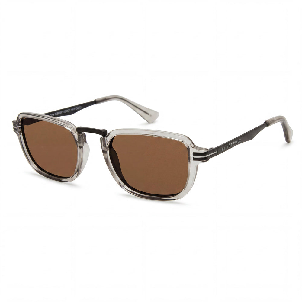 PRIVÉ REVAUX No Concept Gafas de sol de policarbonato gris cristal dorado con protección UV para hombre de 52 mm
