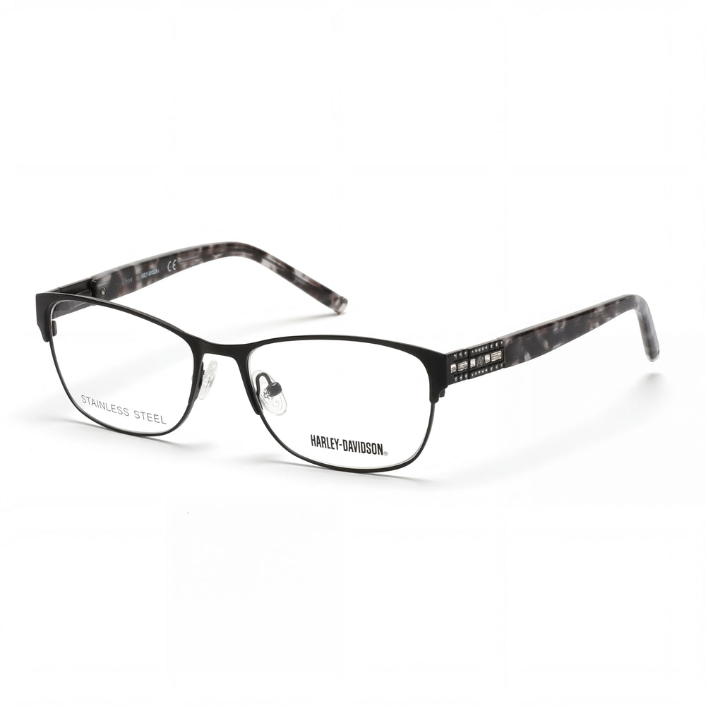 Harley-Davidson Women's Hd0540 Stainless Steel Matte Black, Havana Pearl Frame Black Lens Eyeglasses 56mm