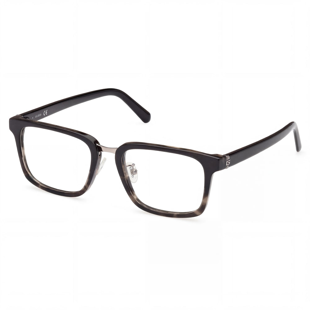 GUESS GU50088-d Gafas de hombre, negras Havana, plástico negro mate, lentes transparentes, 54mm