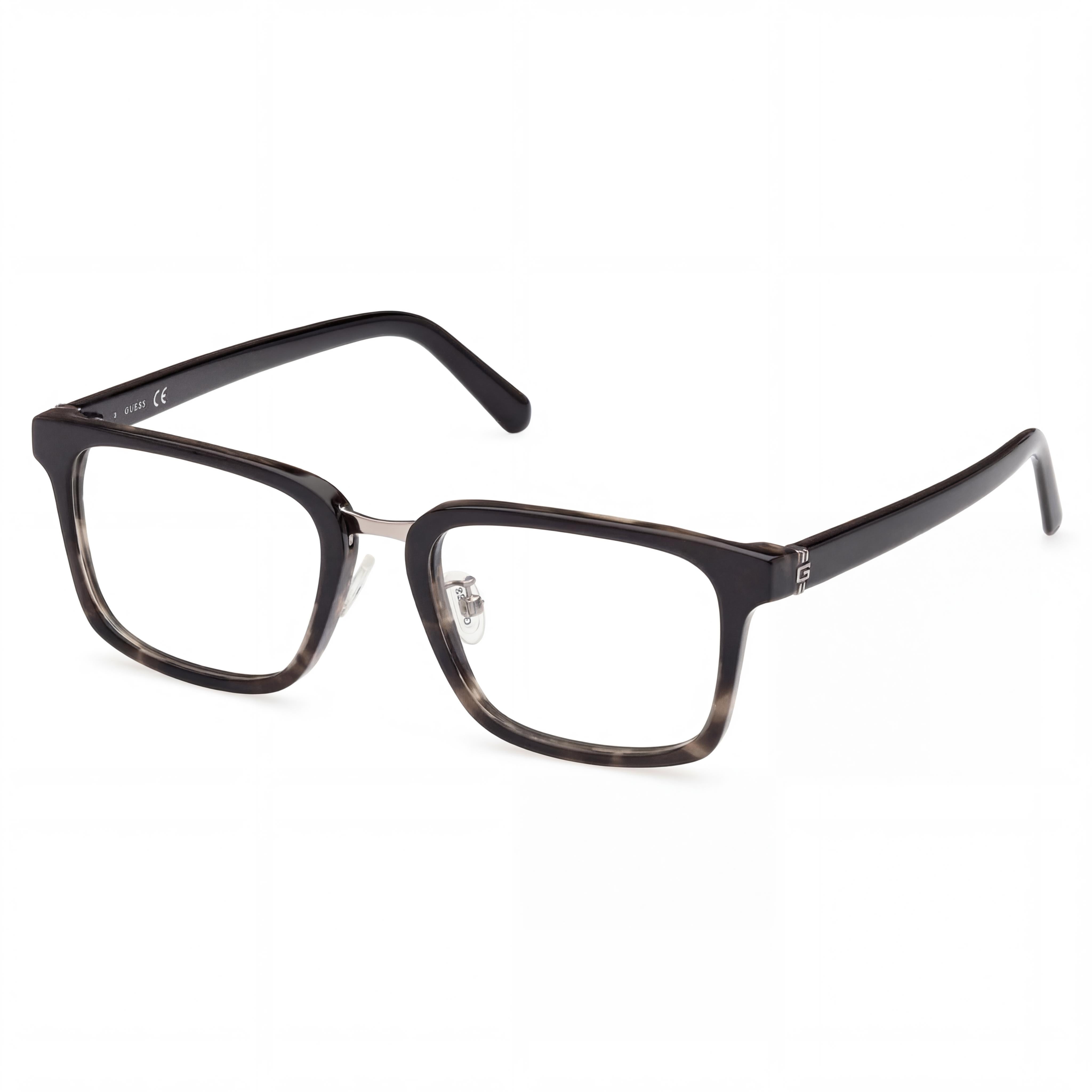 GUESS GU50088-d Gafas de hombre, negras Havana, plástico negro mate, lentes transparentes, 54mm, Photo 1