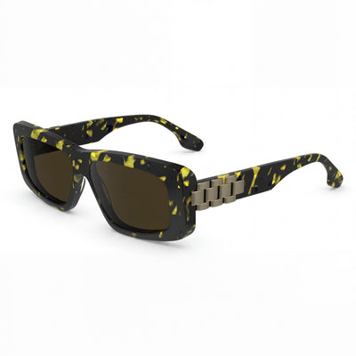Victoria Beckham Vb669s Unisex Black Yellow Havana Plastic Frame Polycarbonate Lens Modified Rectangular Sunglasses 55mm