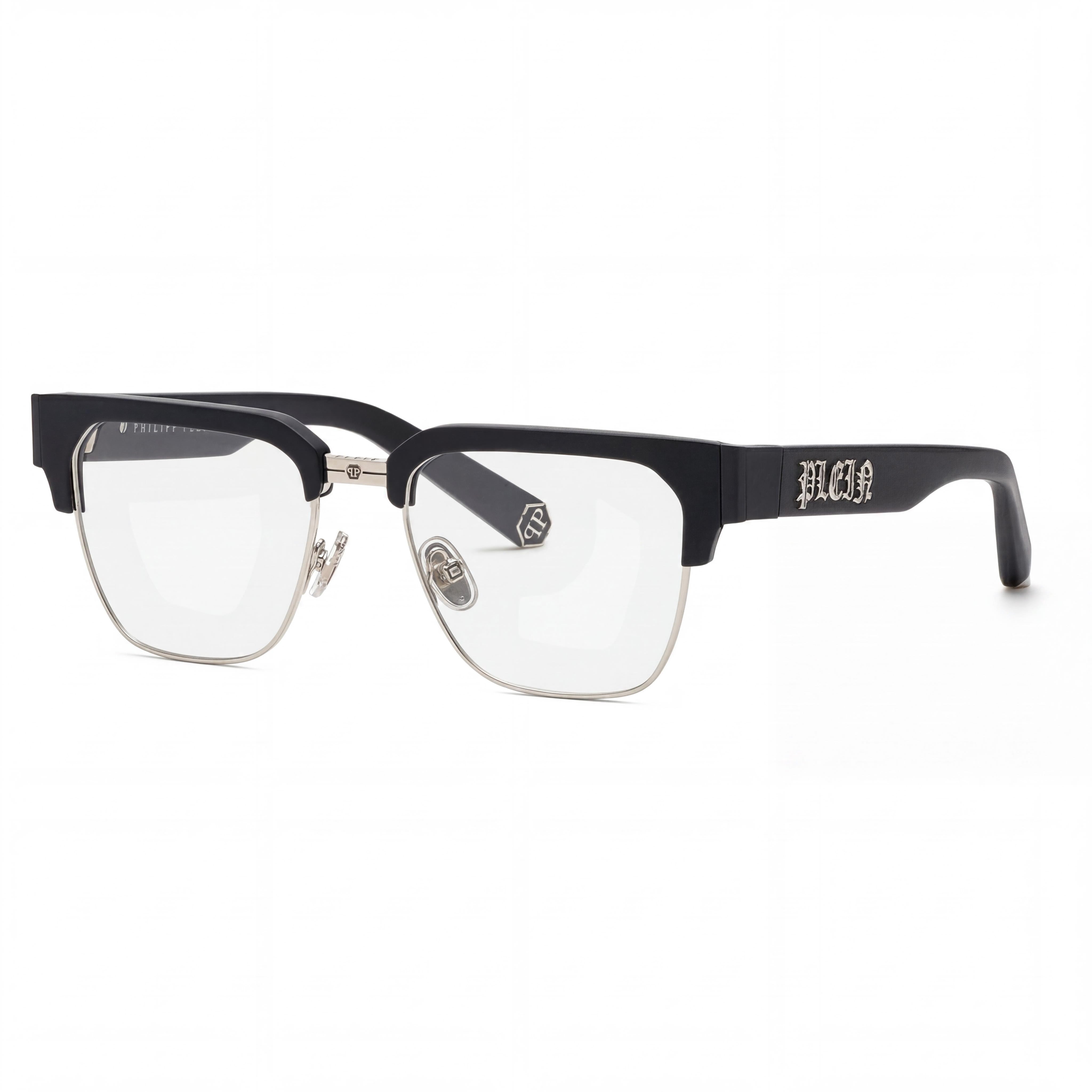 Philipp Plein Vpp113m Men's Metal Prescription Eyeglasses, Shiny Full Palladium, Size 53mm, Photo 1