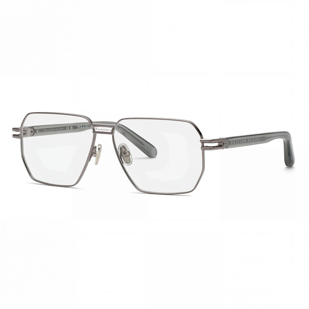 Philipp Plein Vpp114m Men's Shiny Ruthenium Finish Stainless Steel Optical Frame Eyeglasses 58mm