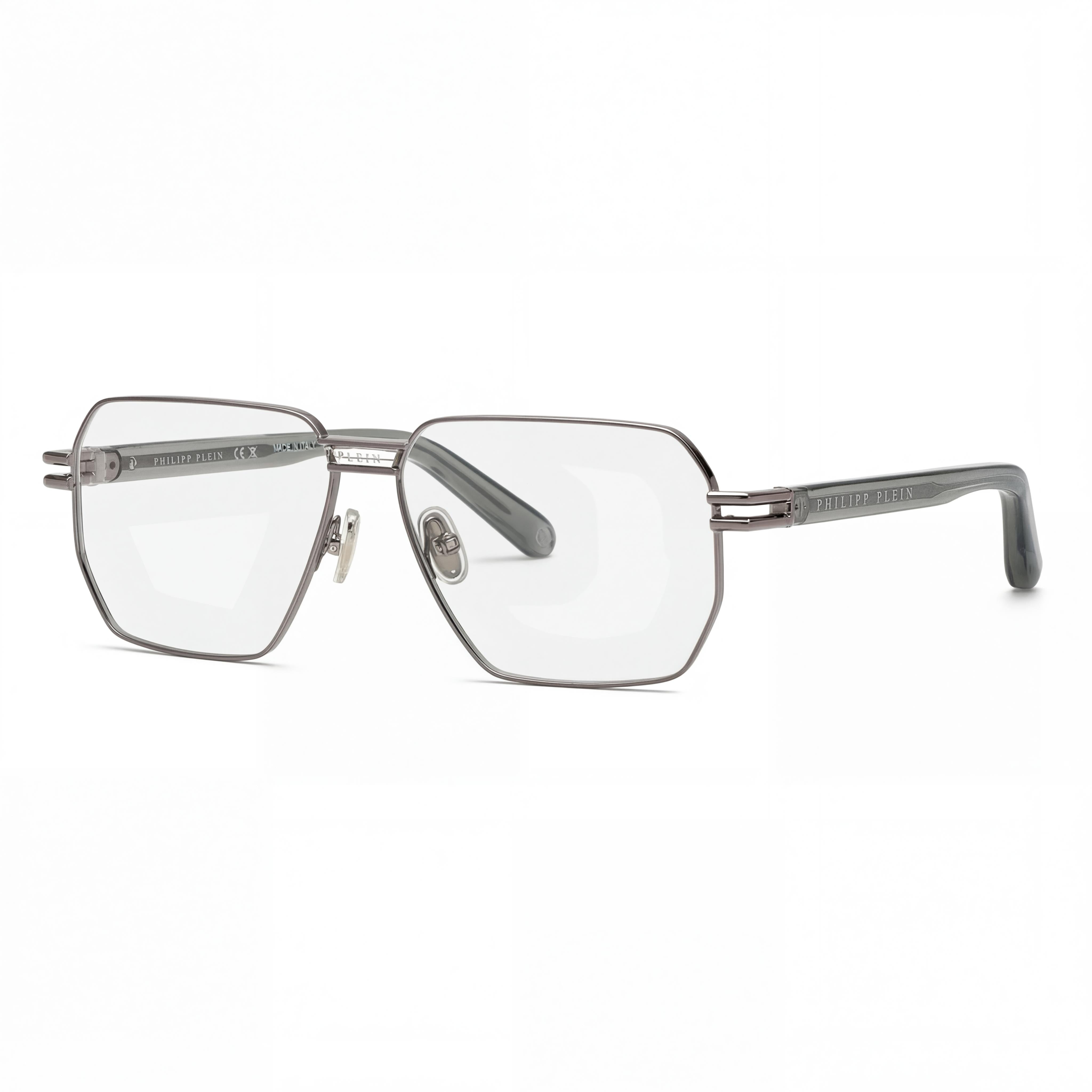 Gafas Philipp Plein Vpp114m de hombre, montura óptica de acero inoxidable con acabado rutenio brillante, 58 mm, Photo 1