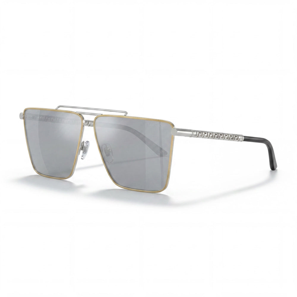 Gafas de sol unisex contemporáneas Versace de metal multicolor con espejo plateado y protección UV de 64 mm