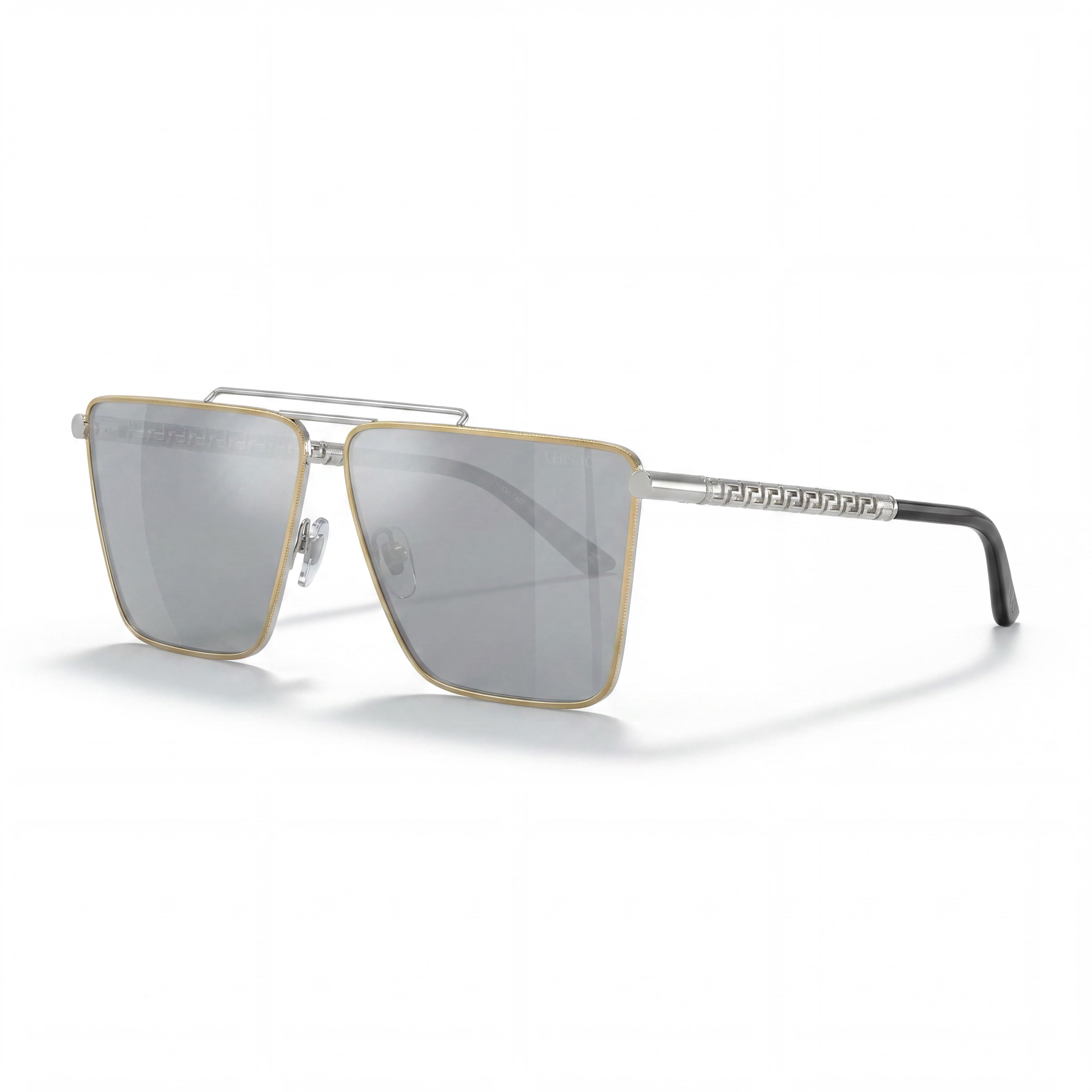Gafas de sol unisex contemporáneas Versace de metal multicolor con espejo plateado y protección UV de 64 mm, Photo 1
