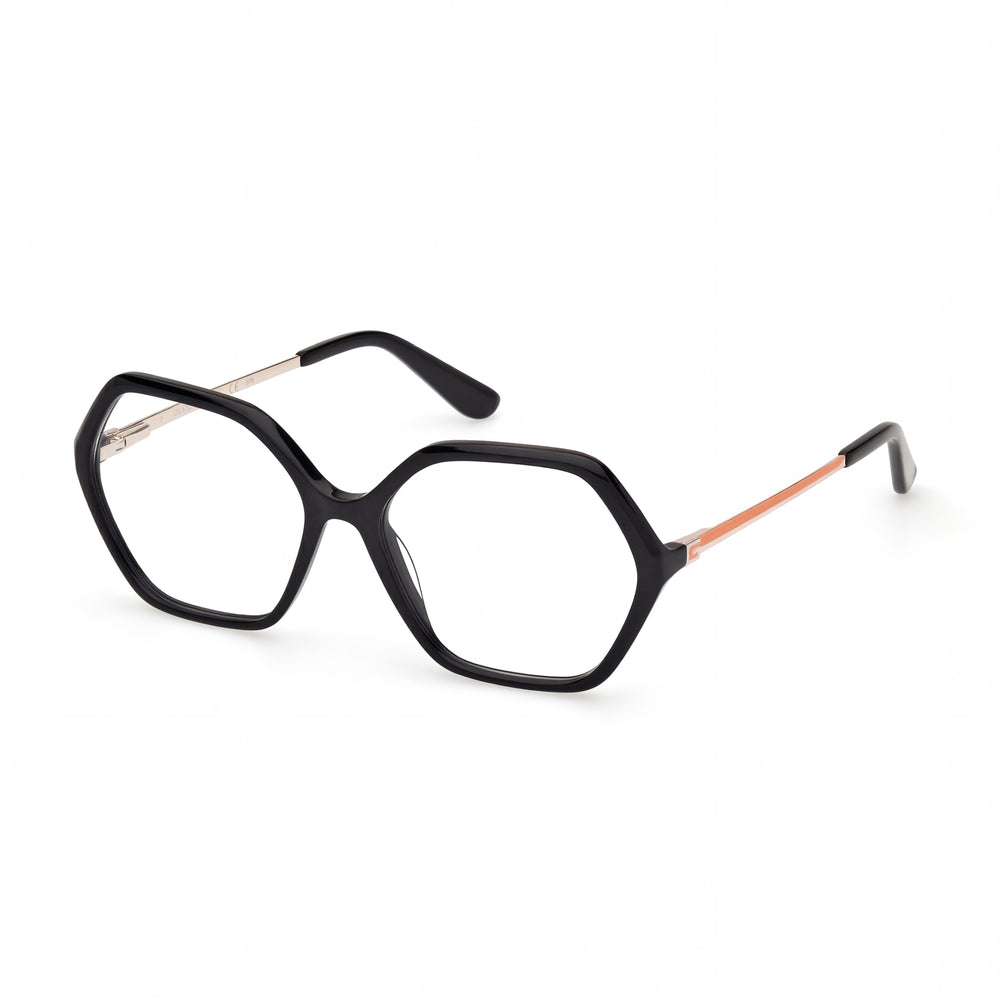GUESS Women's Gu50149 Plastic Frame Eyeglasses in Shiny Black and Shiny Pale Gold, 54mm Lens