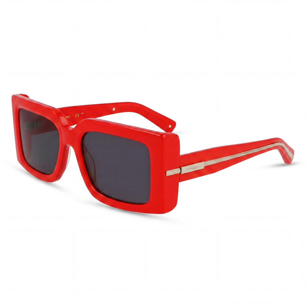 Ferragamo Sf2032s Women's Red Titanium Frame Eyewear with Grey Solid Color Non-Polarized Lenses 55-19-140
