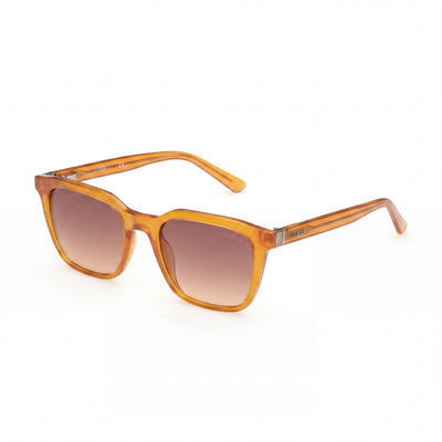 Gafas de sol GUESS modernas unisex con montura inyectada naranja oscuro brillante y lente marrón de 53 mm