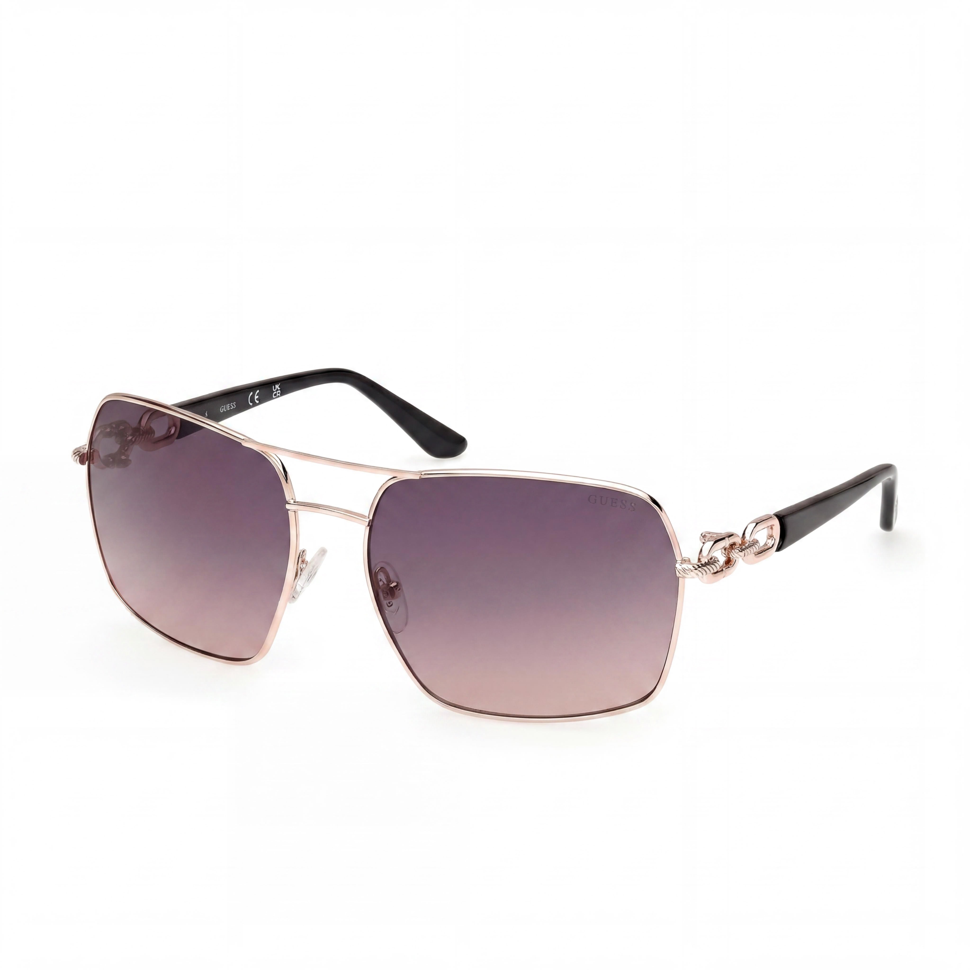 GUESS Gafas de sol clásicas unisex con montura metálica, color oro rosa brillante, con efecto degradado y protección UV, 63 mm, Photo 1