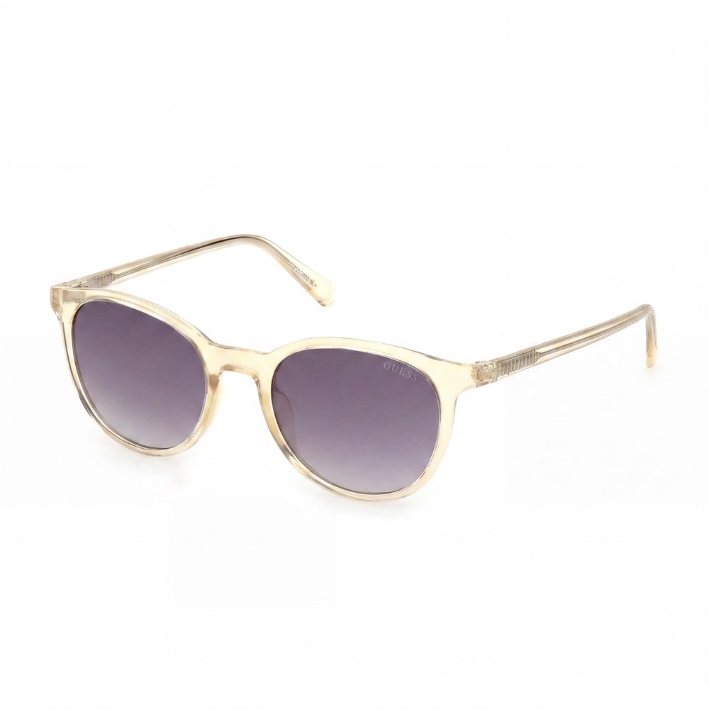 GUESS Modern Women's UV Protection Round Retro Shiny Light Yellow Plastic Sunglasses 51