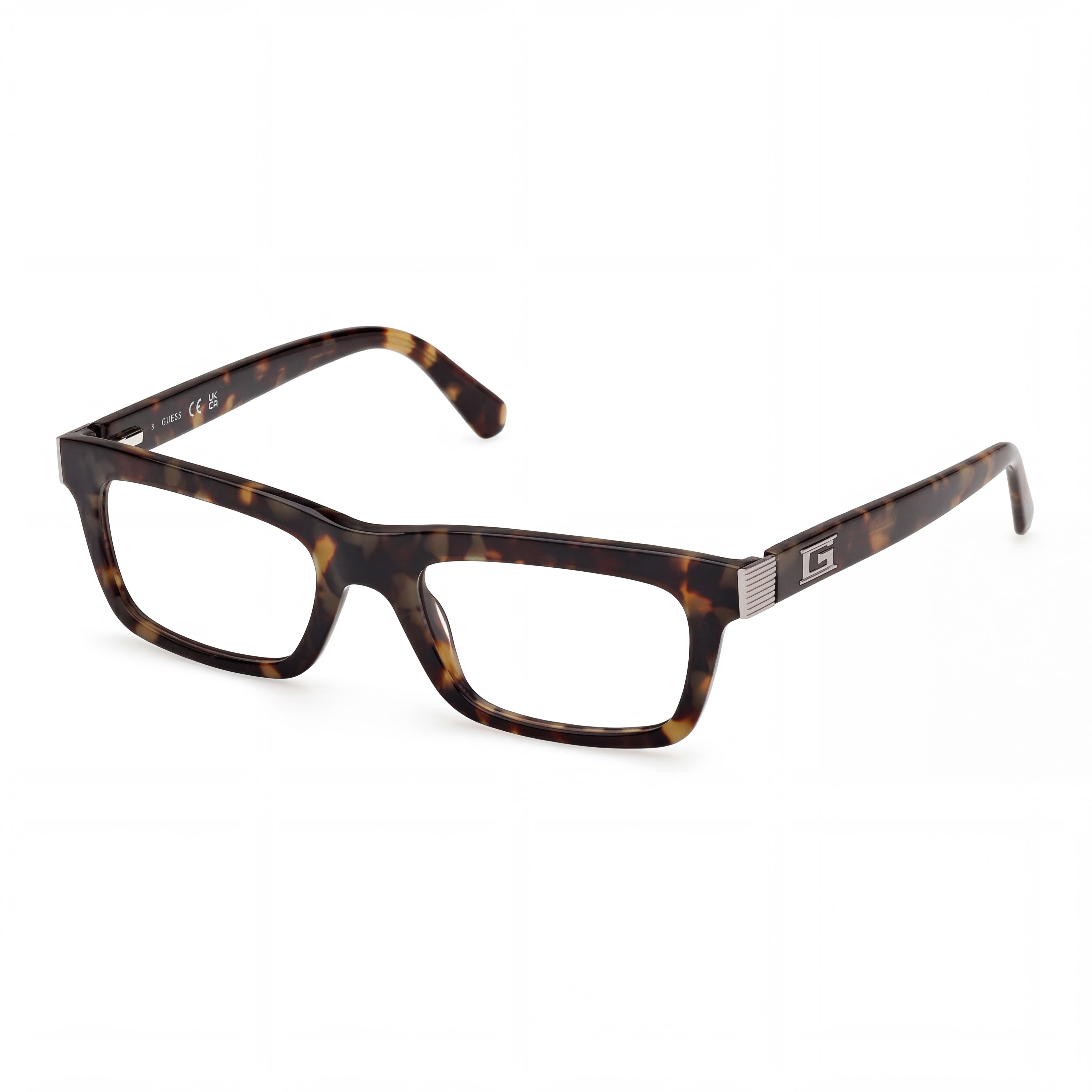 GUESS Gu50242 Gafas unisex de plástico con lentes transparentes en Azul Habana, 53 mm de ancho de lente, Photo 1