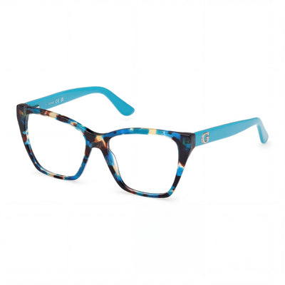GUESS Gu50235 Women's Turquoise Havana Plastic Frame Optical Eyeglasses with Transparent Polycarbonate Lenses 52mm