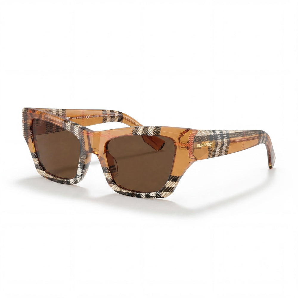 Gafas de sol BURBERRY Wayfarer unisex, montura de plástico marrón oscuro, lentes gris oscuro 52-19-140