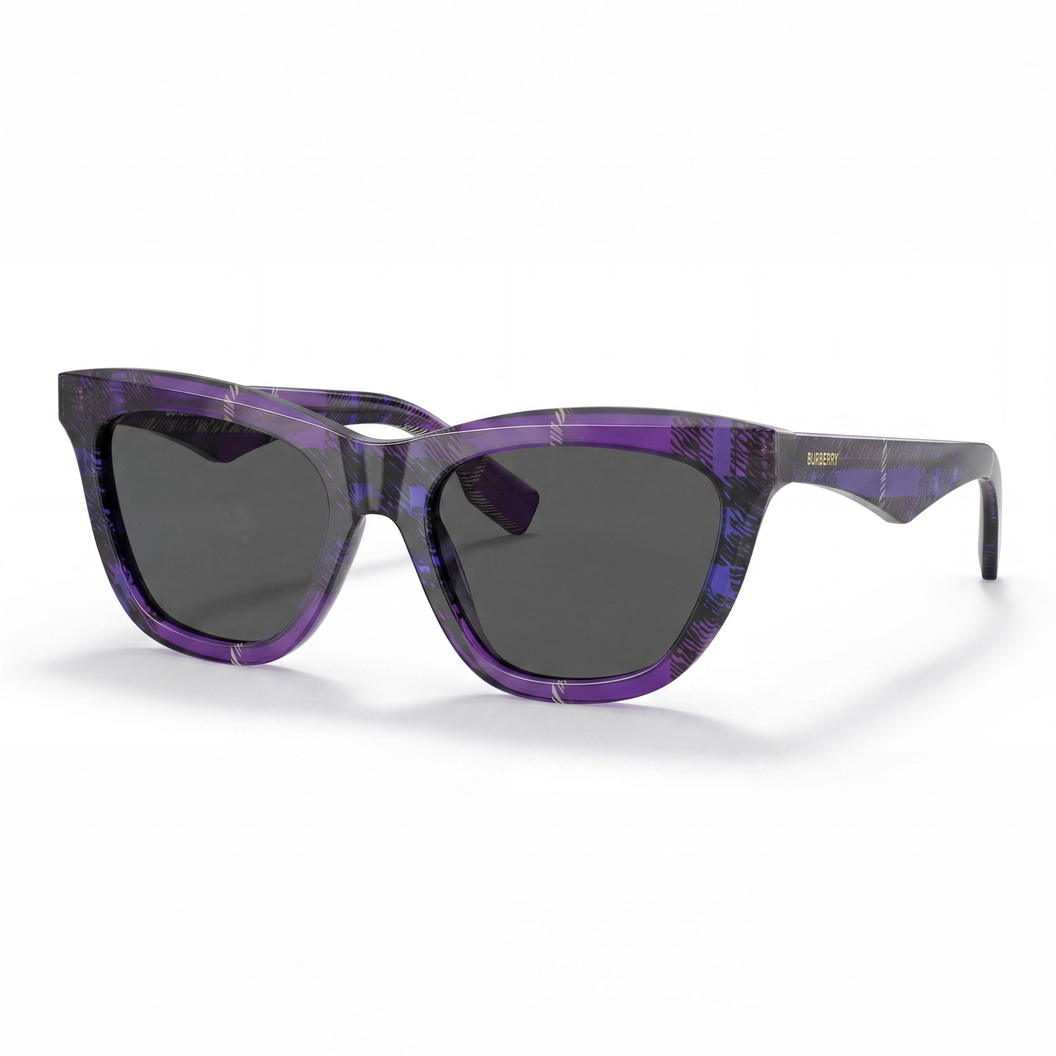 Gafas de sol clásicas BURBERRY para mujer con montura violeta, lentes de policarbonato no polarizadas de color gris oscuro de 53 mm, Photo 1
