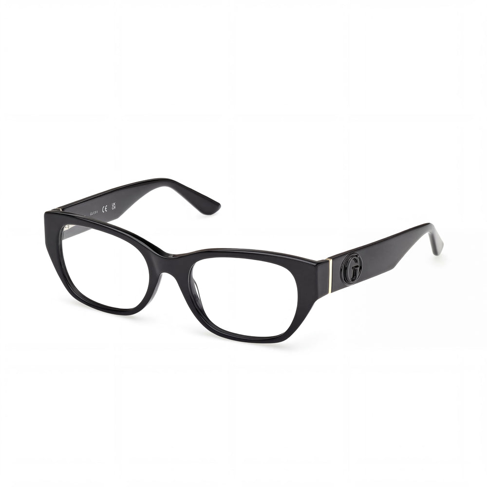Gafas GUESS GU50304 para mujer, montura de plástico negro brillante con lentes de policarbonato transparente, 52 mm