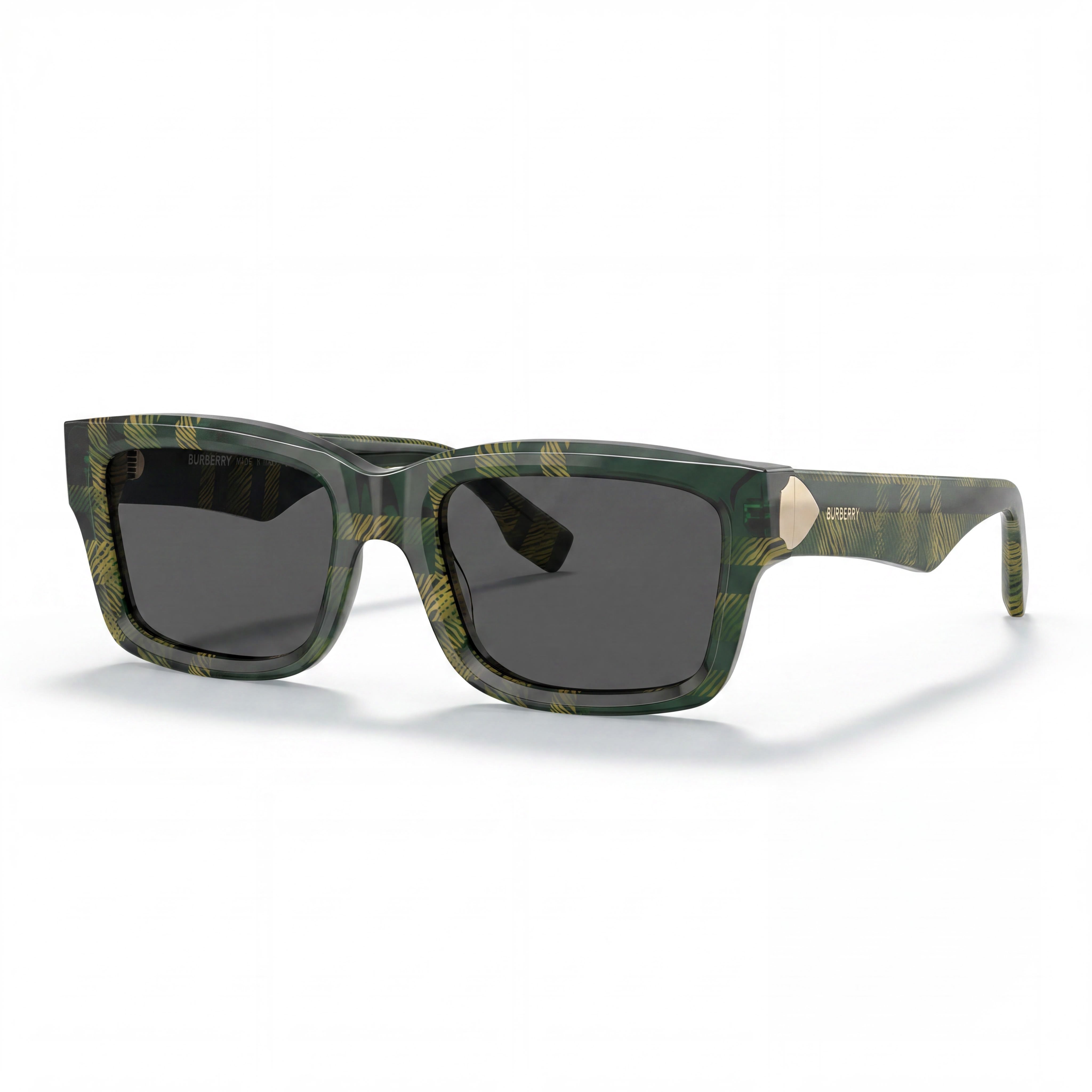 BURBERRY Gafas de Sol de Acetato Clásico para Mujer Cuadros Verde Montura Gris Oscuro Lente Gris Oscuro 55mm, Photo 1
