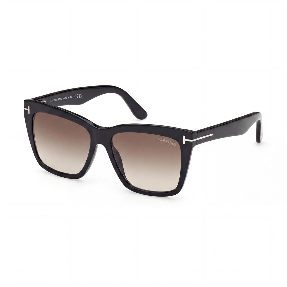Gafas de sol Marcolin Classic para mujer con montura negra brillante, lentes negras y filtro azul de plástico de 54 mm