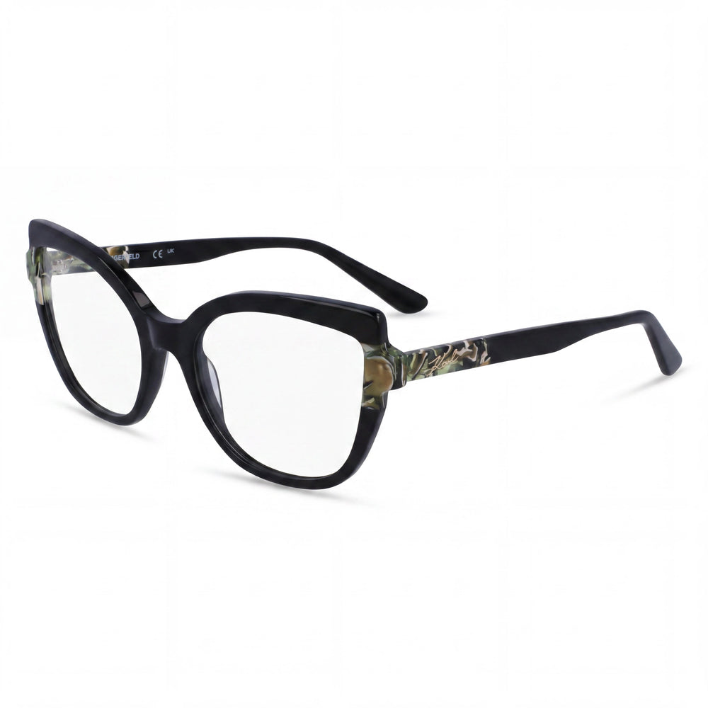 Montura óptica de acetato jaspeado negro para mujer Karl Lagerfeld, lente de 54 mm, puente de 19 mm, patilla de 140 mm