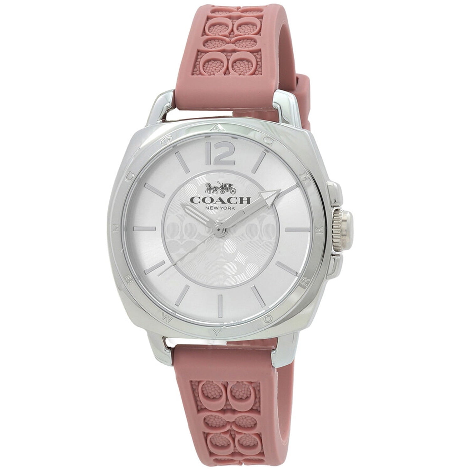 Reloj COACH Boyfriend de cuarzo con esfera plateada para mujer, color rosa