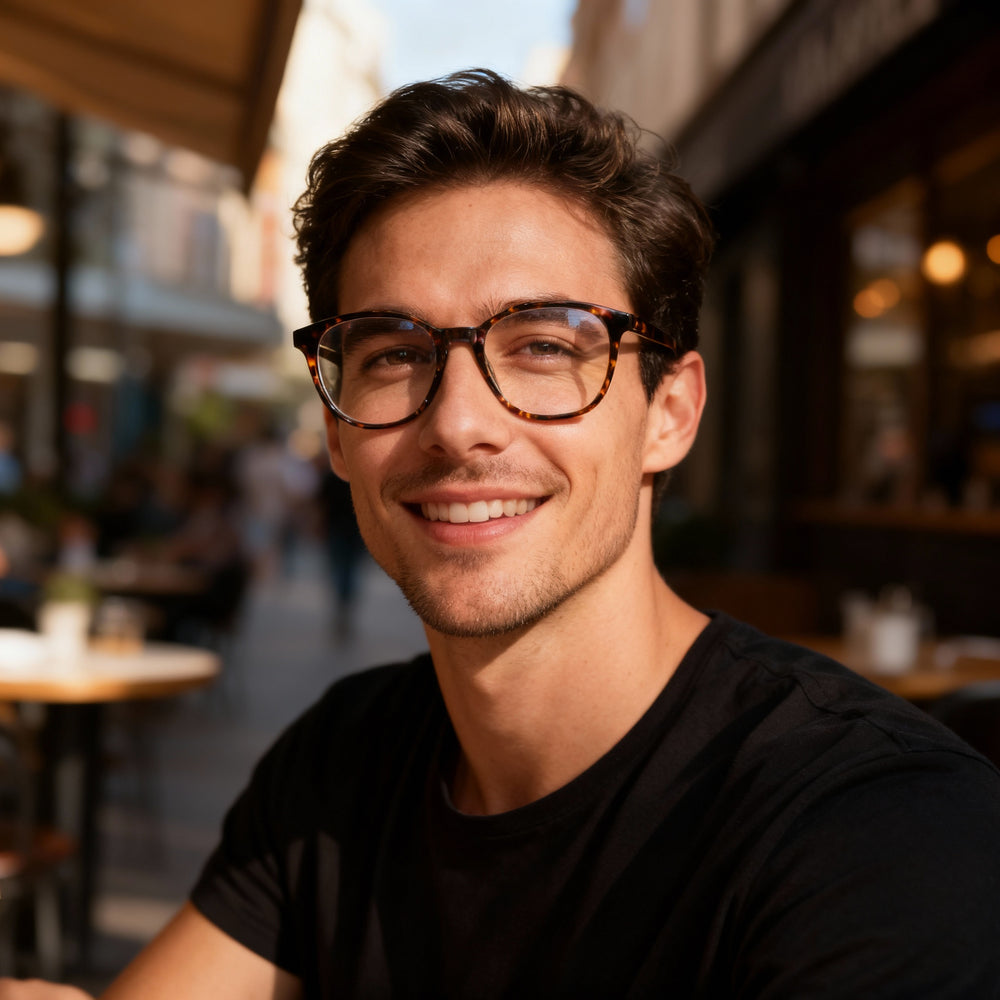 Adensco Ad 231 Round Eyeglasses Men — side view, Havana Plastic temples